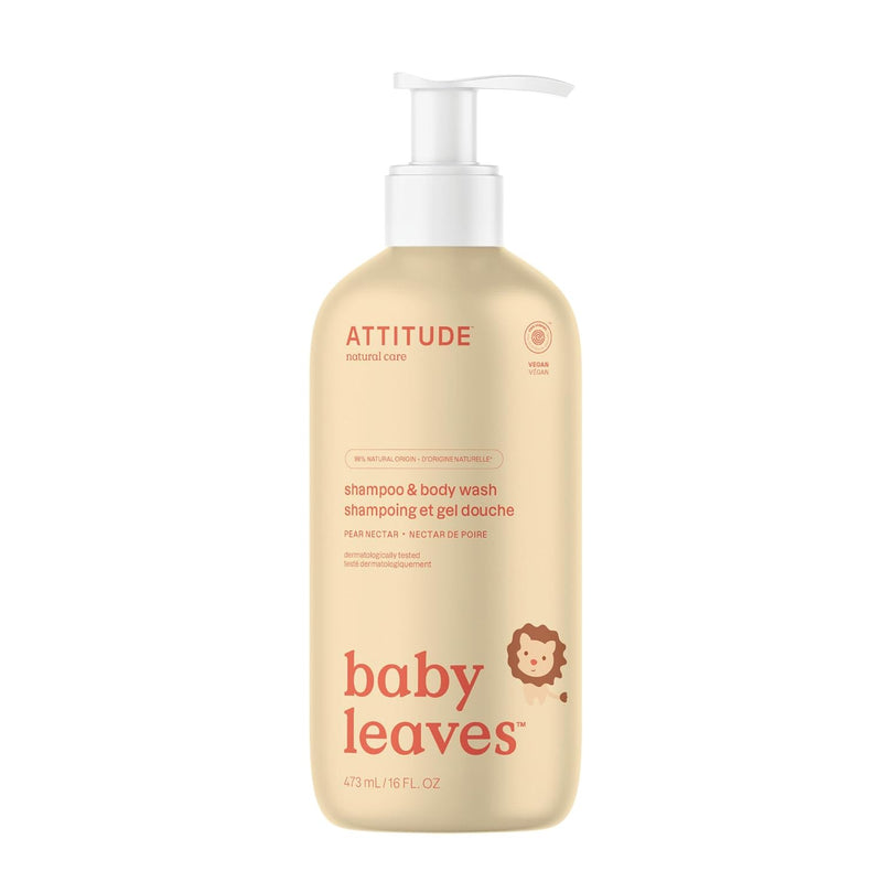 ATTITUDE 2-in-1 Shampoo and Body Wash for Baby, EWG Verified, Dermatologically Tested, Vegan, Pear Nectar, 16 Fl Oz