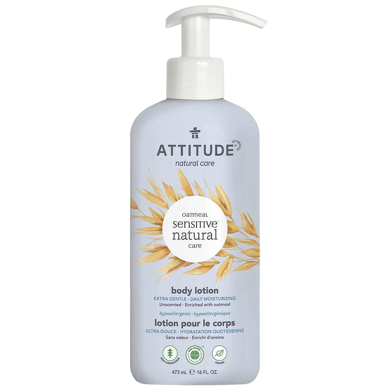 ATTITUDE Extra Gentle Body Lotion for Sensitive Skin Enriched with Oat, EWG Verified, Hypoallergenic, Vegan and Cruelty-free, Unscented, 16 Fl Oz