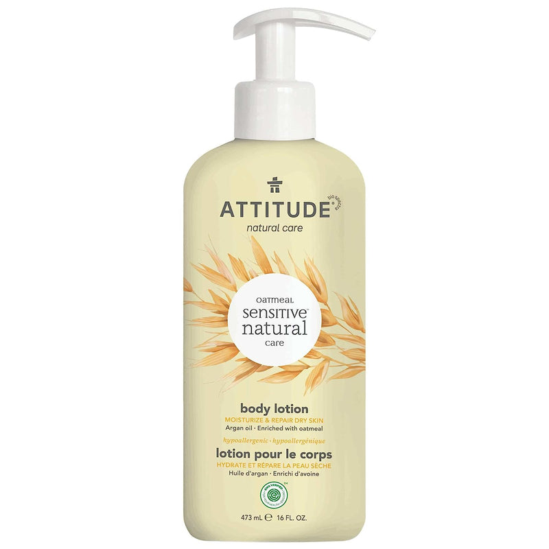 ATTITUDE Moisturizing Body Lotion for Sensitive Skin Enriched with Oat and Argan Oil, EWG Verified, Hypoallergenic, Vegan and Cruelty-free, 16 Fl Oz