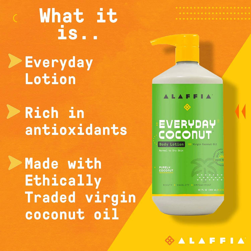 Alaffia EveryDay Coconut Hydrating Body Lotion, Normal to Dry Skin, Moisturizing Support for Soft & Supple Skin, Purely Coconut, 32 Fl Oz