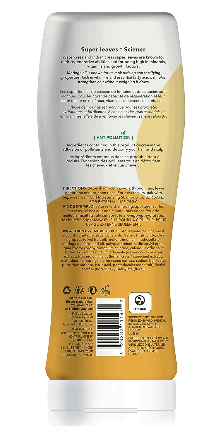 ATTITUDE Moisturizing Conditioner for Curly Hair, Plant-and Mineral-Based ingredients with Hydrating Moringa Extract, Vegan and Cruelty-free Daily Detangler, Sweet Tropical, 16 Fl Oz