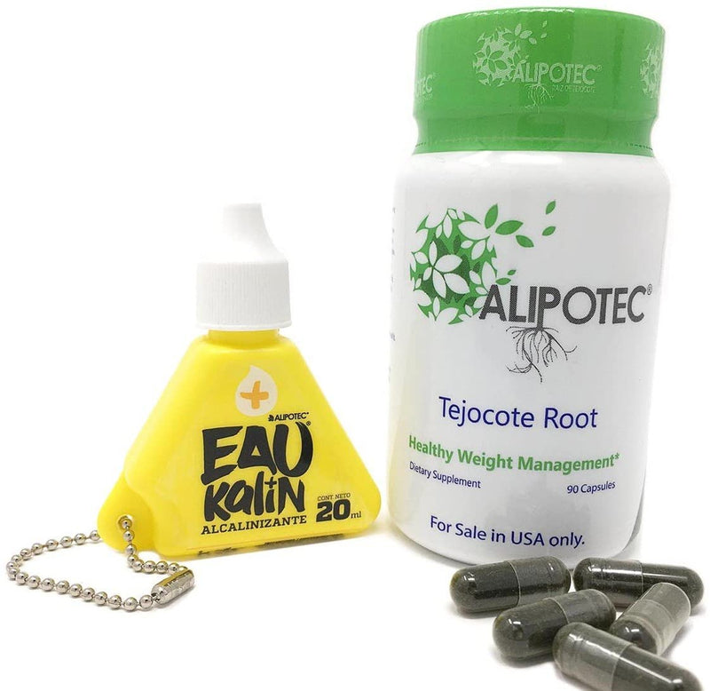 Alipotec Capsules Tejocote Root Supplement Capsulas Alipotec Raiz de Tejocote 90 Day Supply and Eau Kalin Alkaline Water - 2 Product Pack
