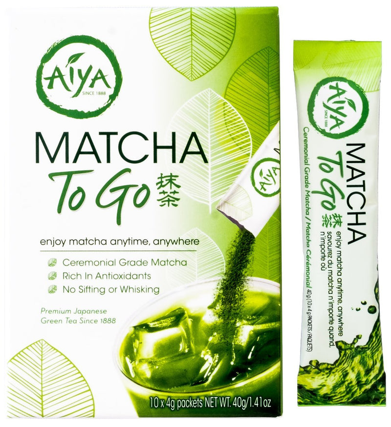 Aiya Matcha To Go Single Serve Packs - Ceremonial Grade Pure Matcha Green Tea Powder (10 Count)