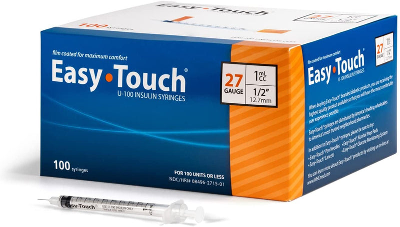 EasyTouch Insulin Syringe U-100 27G 1cc 1/2" (12.7mm) Box of 100