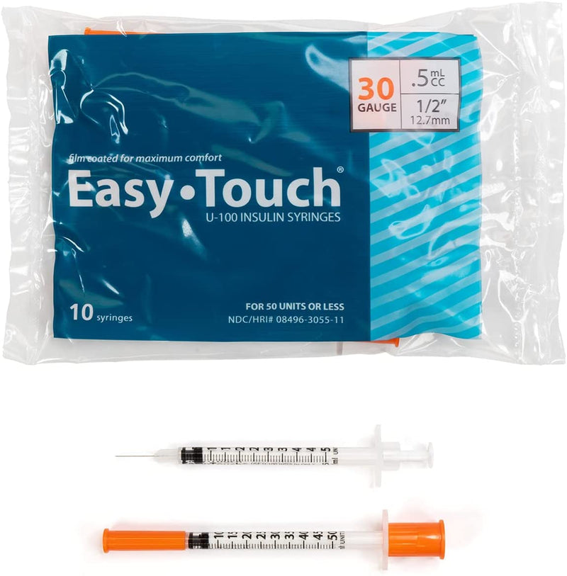 EasyTouch Insulin Syringe U-100 30G 0.3cc 1/2" (12.7mm) Box of 100