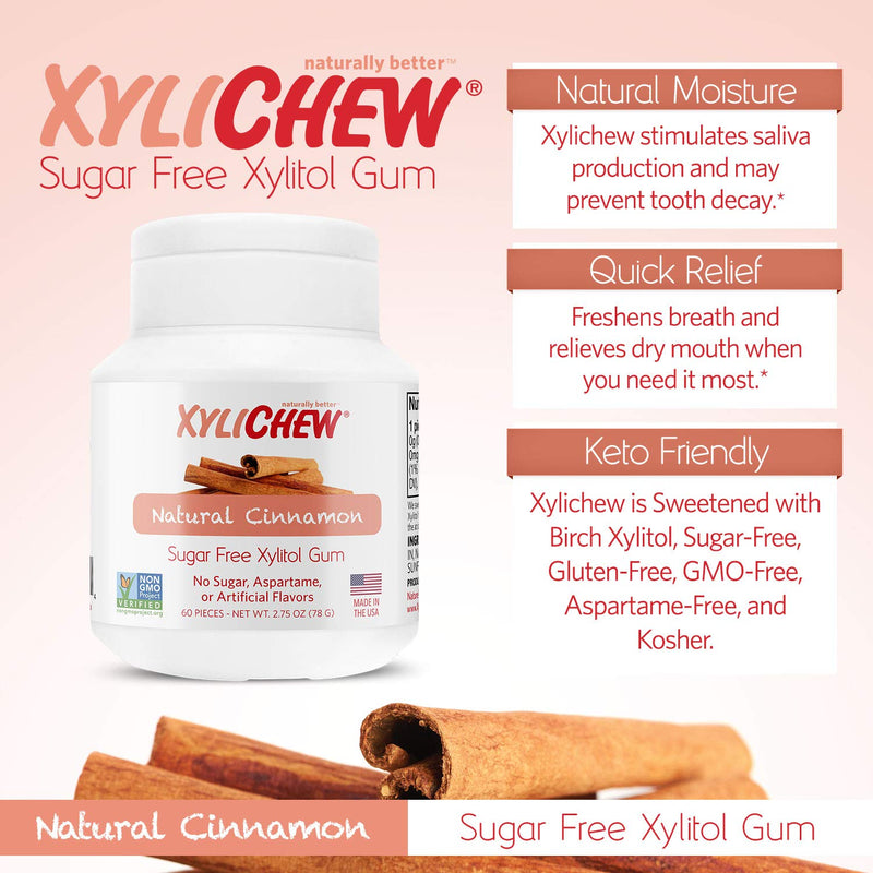 Xylichew 100% Xylitol Chewing Gum - Cinnamon, 60 Count