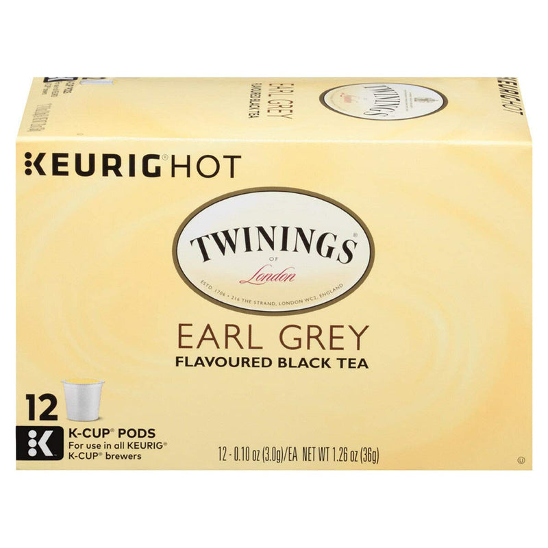Twinings of London Earl Grey Flavoured Black Tea single serve capsules for Keurig K-Cup pod brewers, 12 Count