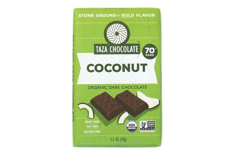 Taza Chocolate Organic Amaze Bar 70% Stone Ground, Coconut, 2.5 Ounce