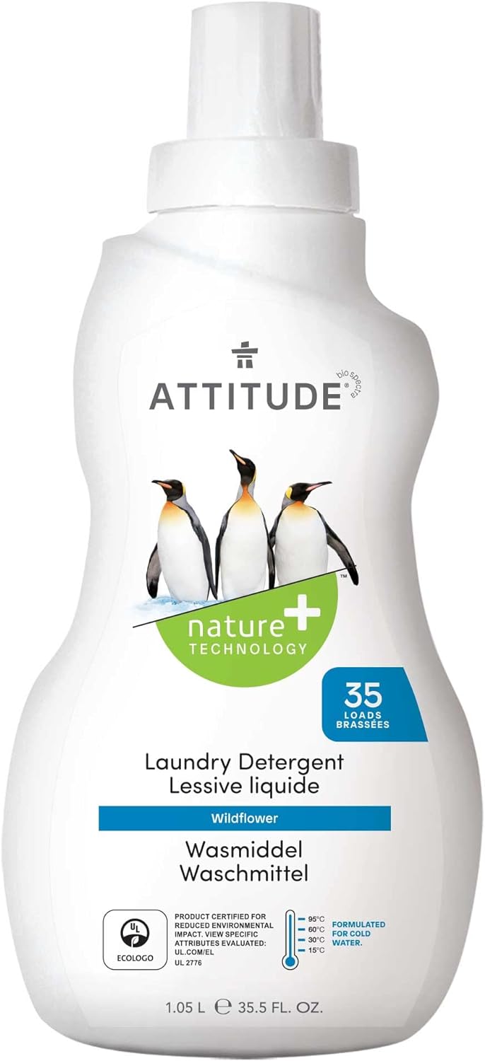 ATTITUDE Laundry Detergent, EWG Verified, Plant and Mineral-Based Formula, HE Compatible, Vegan and Cruelty-free Household Products, Wildflowers, 35 Loads, 35.5 Fl Oz