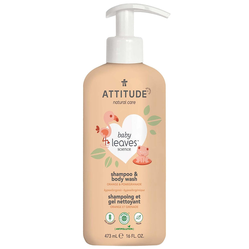 ATTITUDE 2-in-1 Shampoo and Body Wash for Baby Orange & Pomegranate, 16 Fl Oz
