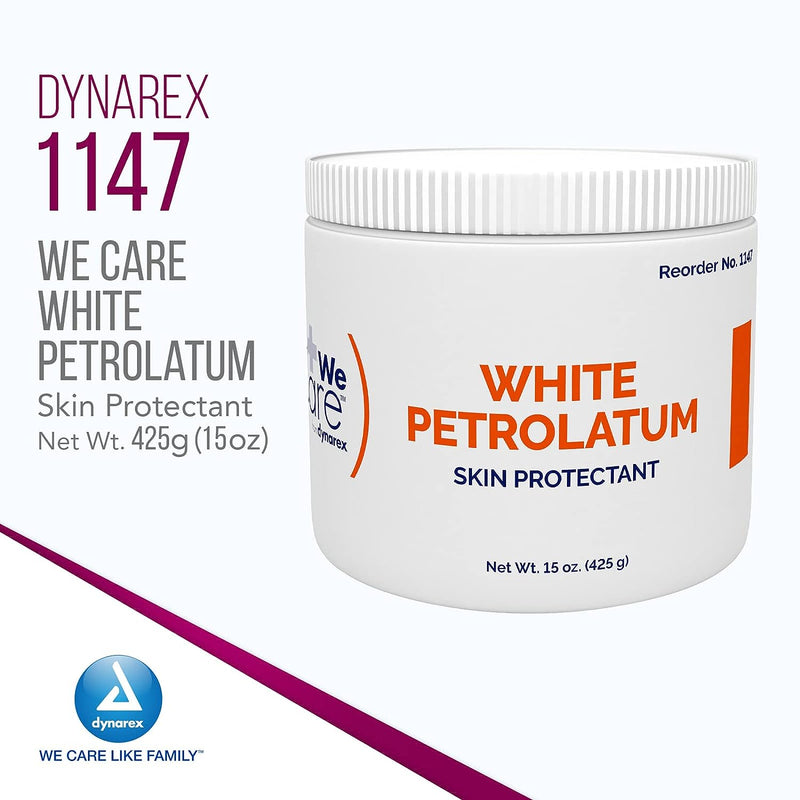 Dynarex White Petrolatum, Petroleum Jelly for Dry, Damaged or Cracked Skin, Soothing White Petroleum Jelly for Minor Skin Irritations, 15 oz. (425g) Jar, 1 Petroleum Jelly Jar