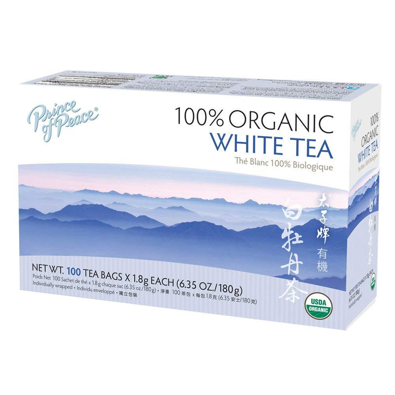 Prince of Peace Organic White Tea, 100 Tea Bags – 100% Organic White Tea – Unsweetened White Tea – Lower Caffeine Alternative to Coffee – Herbal Health Benefits