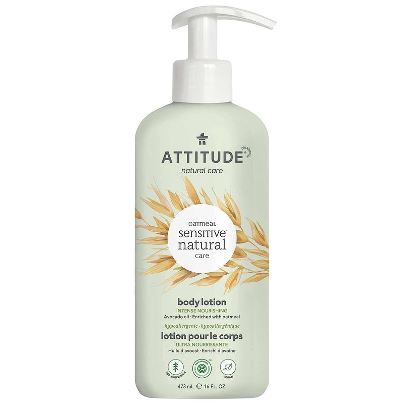 ATTITUDE Intense Nourishing Body Lotion for Sensitive Skin Enriched with Oat and Avocado Oil, EWG Verified, Hypoallergenic, Vegan and Cruelty-free, 16 Fl Oz