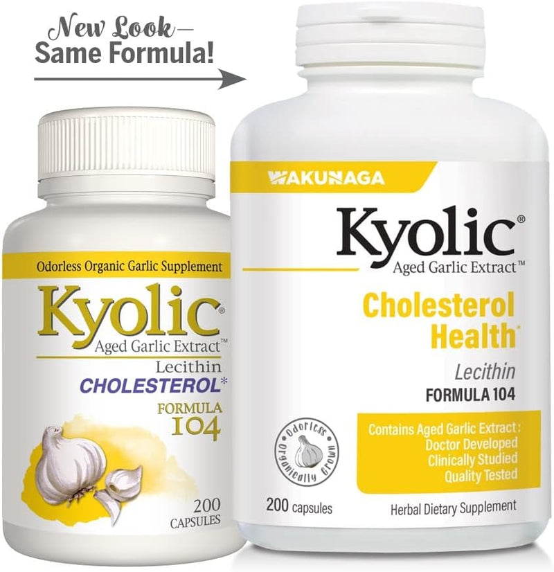 Kyolic Aged Garlic Extract Formula 104 Cholesterol Health, 200 Capsules (Packaging May Vary)