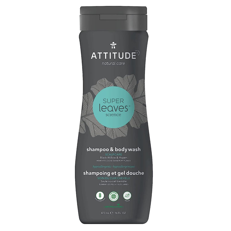 ATTITUDE Super Leaves, Hypoallergenic 2 in 1 Shampoo & Body Wash, Black Willow & Aspen, 16 Fl O