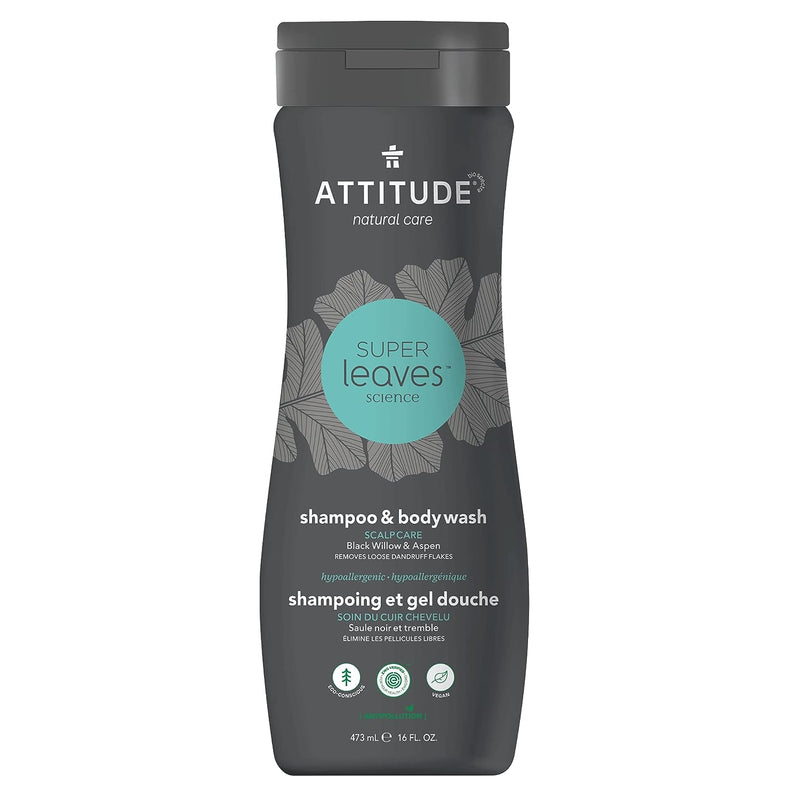 ATTITUDE 2in1 Shampoo and Body Wash, EWG Verified, Plant and Mineral-Based Ingredients, Vegan and Cruelty-free Personal Care Products, Scalp Care, Black Willow and Aspen, 16 Fl Oz