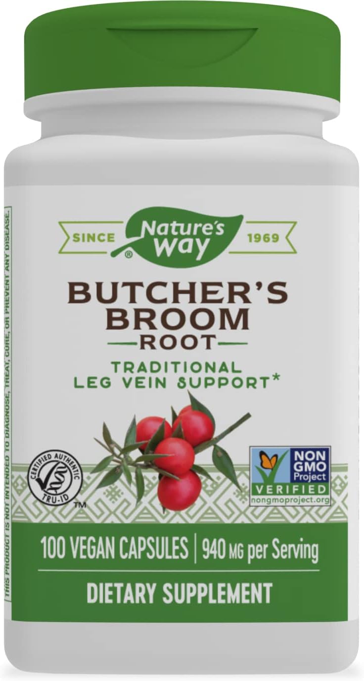 Nature's Way Butcher's Broom Root, Traditional Leg Vein Support*, 100 Vegan Capsules