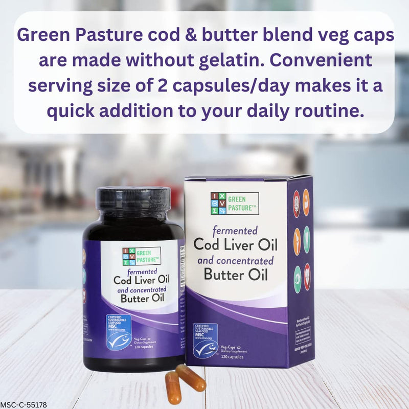 Green Pasture Blue Ice Royal Butter Oil / Fermented Cod Liver Oil Blend - 120 Capsules