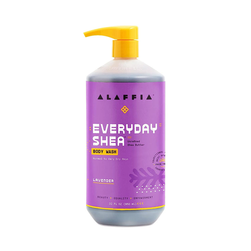 Alaffia - EveryDay Shea Body Wash, Naturally Helps Moisturize and Cleanse without Stripping Natural Oils with Shea Butter, Neem, and Coconut Oil, Fair Trade, Lavender, 32 Fl Oz