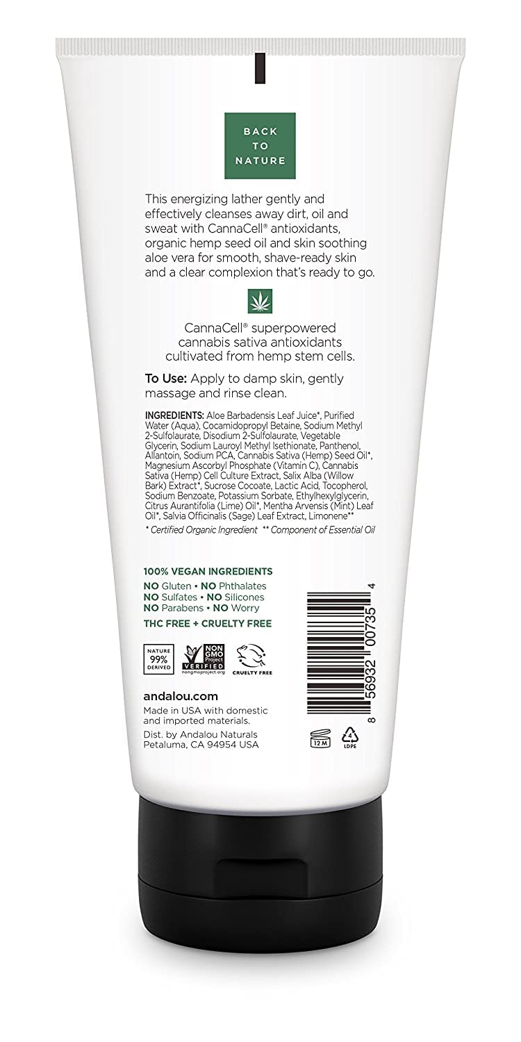 Andalou Naturals Men Refreshing Face Wash with CannaCell, 6 Ounces
