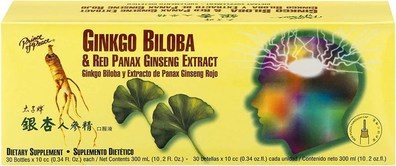 Prince Of Peace Ginkgo Biloba & Red Panax Ginseng Extract, 30 Bottles, 0.34 fl. oz. Each – Ginkgo Biloba Supplement – Chinese Red Panax Ginseng Extract – Supports Overall Well-Being