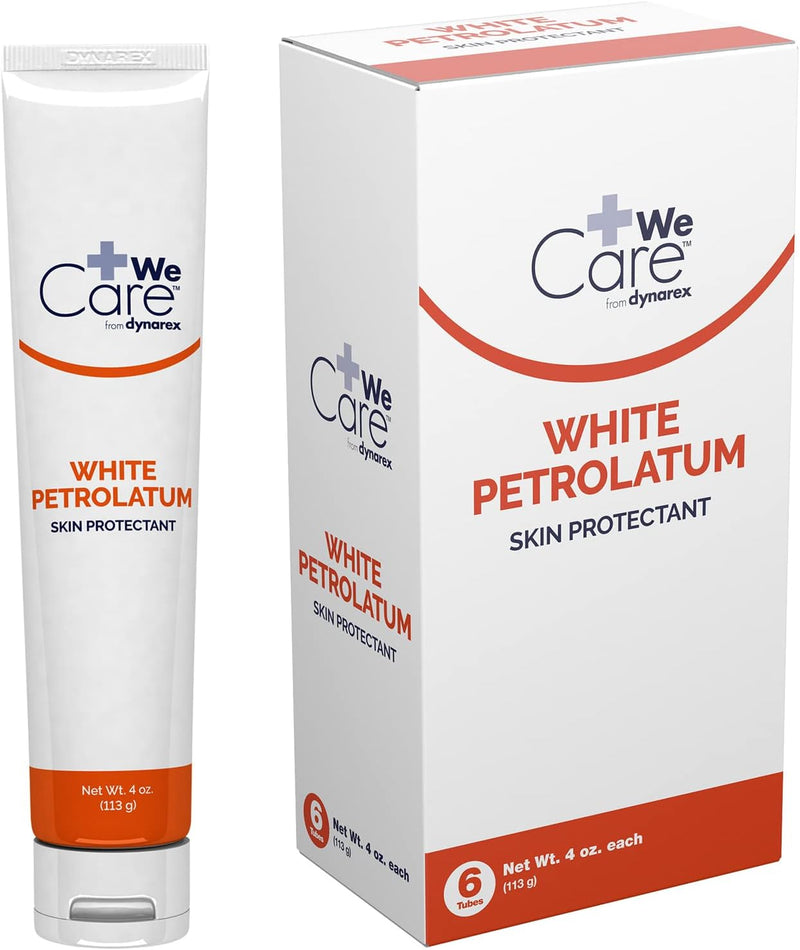 Dynarex White Petrolatum, Petroleum Jelly for Dry, Damaged or Cracked Skin, Soothing White Petroleum Jelly for Minor Skin Irritations, 4 oz. Tubes, 1 Box of 6 Petroleum Jelly Tubes