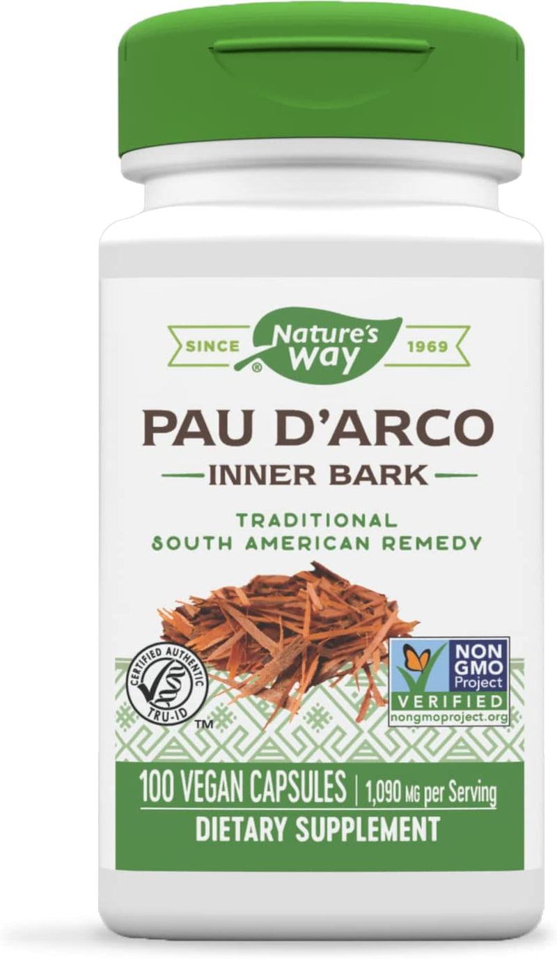 Nature's Way Premium Herbal Pau d'Arco Inner Bark, 1,090 mg per serving, 100 Capsules