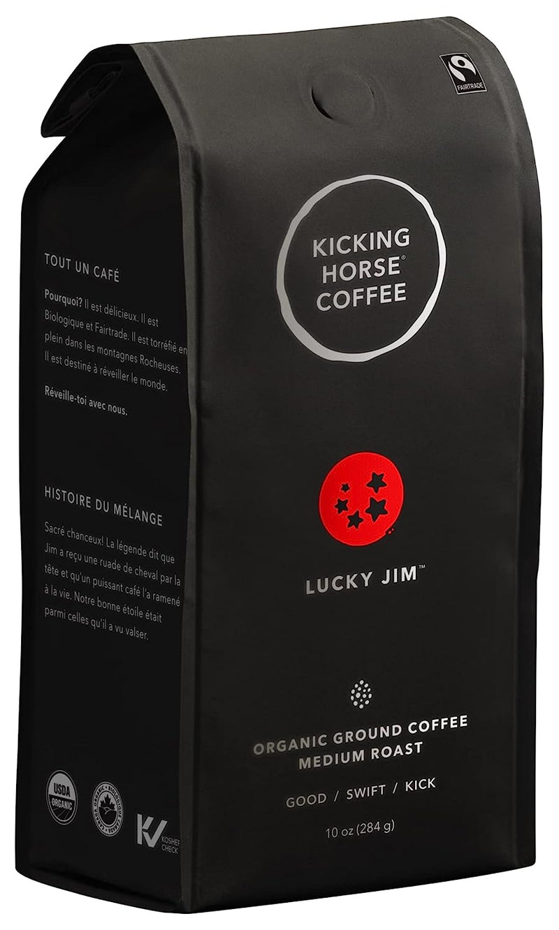 Kicking Horse Coffee Lucky Jim, Medium Roast, Ground, 284 g - Certified Organic, Fairtrade, Kosher Coffee, 284 Grams