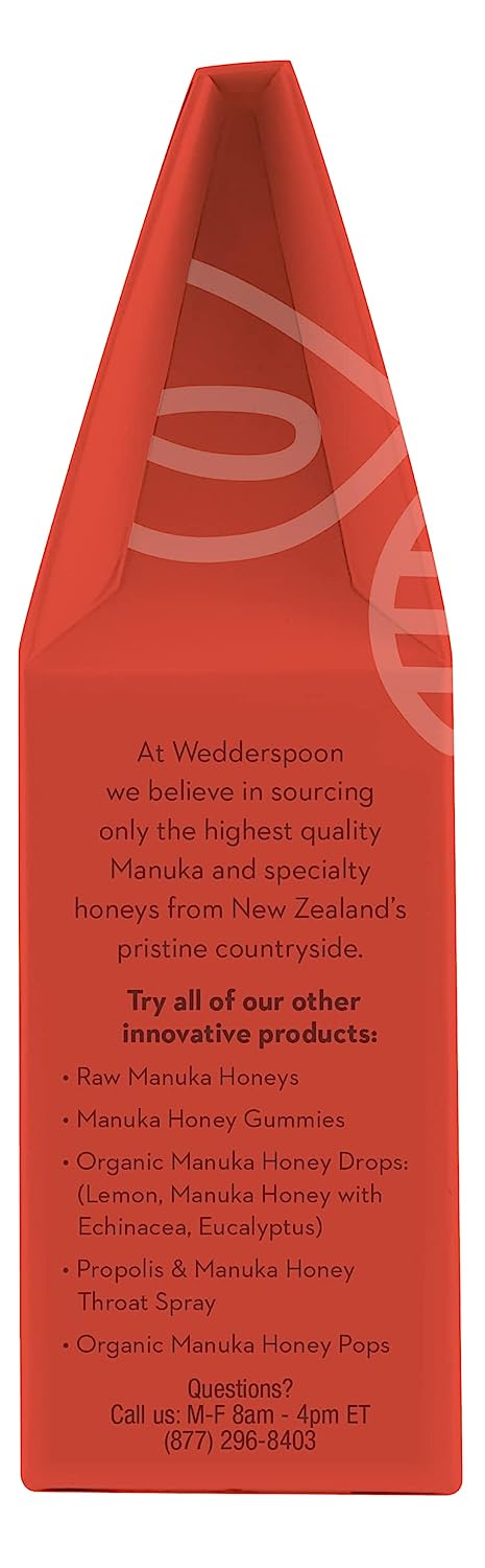 Wedderspoon Organic Manuka Honey Drops, Ginger & Echinacea, 20 Count (Pack of 1) | Genuine New Zealand Honey | Perfect Remedy For Dry Throats
