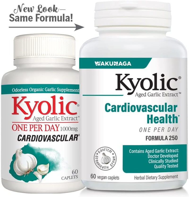 Kyolic Aged Garlic Extract Formula 250, Cardiovascular Health, One Per Day, 60 Vegan Capsules (Packaging May Vary)