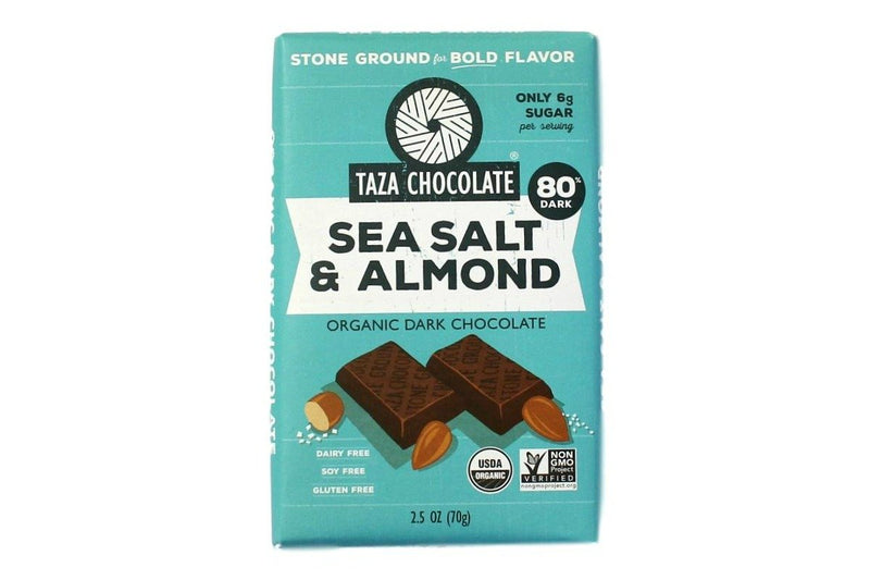 Taza Chocolate Organic Amaze Bar 80% Stone Ground, Sea Salt & Almond, 2.5 Ounce