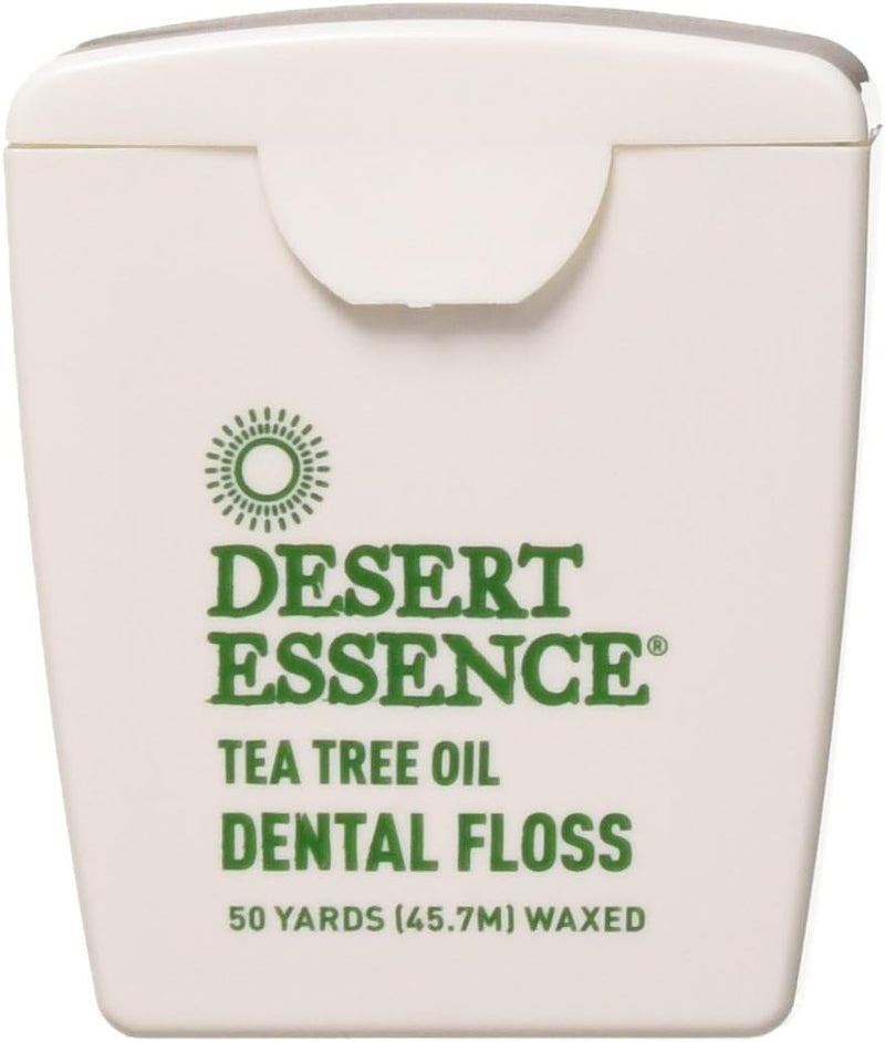 Desert Essence, Tea Tree Dental Floss 50 yd - Gluten Free - Cruelty Free - Naturally Waxed with Bees Wax - No Shred Floss - Tea Tree Oil - Removes Plaque and Build Up