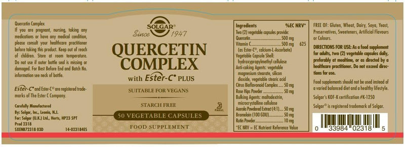 Solgar Quercetin Complex with Ester-C Plus - 50 Vegetable Capsules - 25 Servings