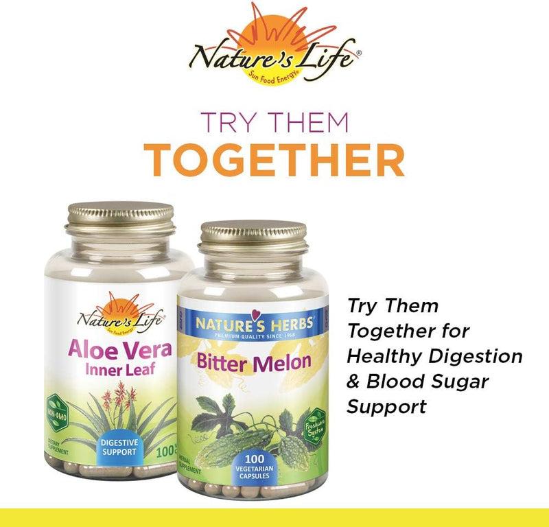 Nature's Life Aloe Vera Inner Leaf | Skin Health, Digestive Support & Regularity Formula | with Fennel | Non-GMO & Vegan | No Fillers | 100 Veg Caps