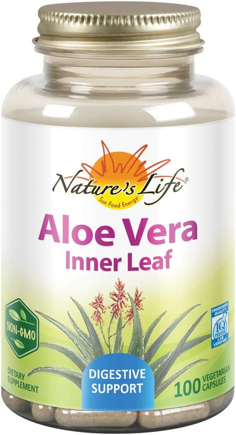 Nature's Life Aloe Vera Inner Leaf | Skin Health, Digestive Support & Regularity Formula | with Fennel | Non-GMO & Vegan | No Fillers | 100 Veg Caps