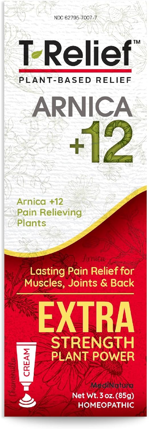 T-Relief Extra Strength Cream Arnica +12 Natural Relieving Actives for Back Pain Joint Soreness Muscle Aches & Stiffness, Whole Body Fast Acting Relief for Women & Men - 3 oz