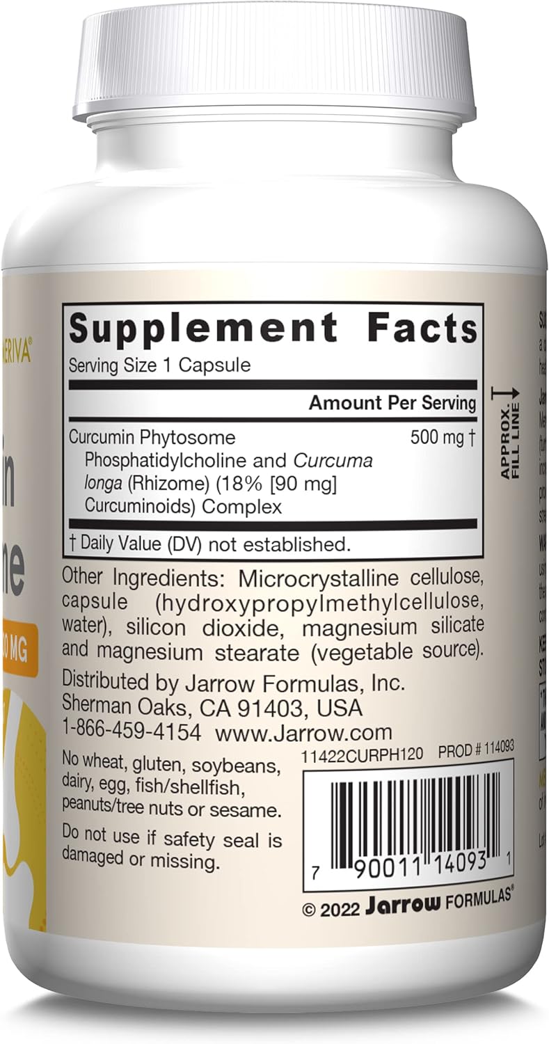 Jarrow Formulas Curcumin Phytosome 500 mg - 120 Veggie Capsules - Formulated with Meriva - Antioxidant Support Supplement - Joint Health & Support - 60 Servings