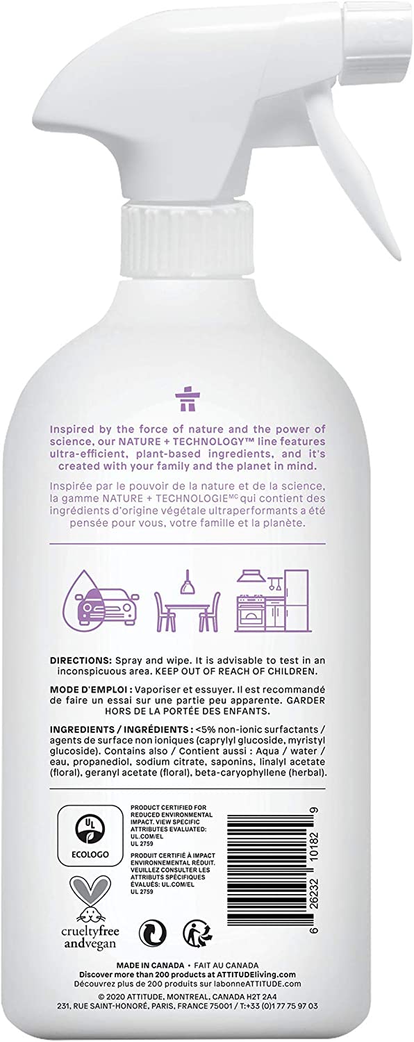 ATTITUDE Multipurpose Cleaner, Effective Plant- and Mineral-Based Ingredients, Vegan and Cruelty-free Hard Surface Cleaning Products, Lavender, 27.1 Fl Oz