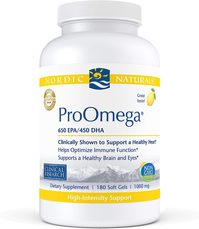 Nordic Naturals ProOmega, Lemon Flavor - 180 Soft Gels - 1280 mg Omega-3 - High-Potency Fish Oil with EPA & DHA - Promotes Brain, Eye, Heart, & Immune Health - Non-GMO - 90 Servings
