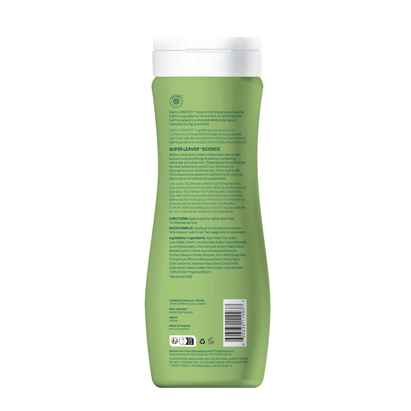 ATTITUDE Nourishing Shampoo, EWG Verified, Plant- and Mineral-Based Ingredients, Vegan and Cruelty-free, Grapeseed Oil and Olive Leaves, 16 Fl Oz