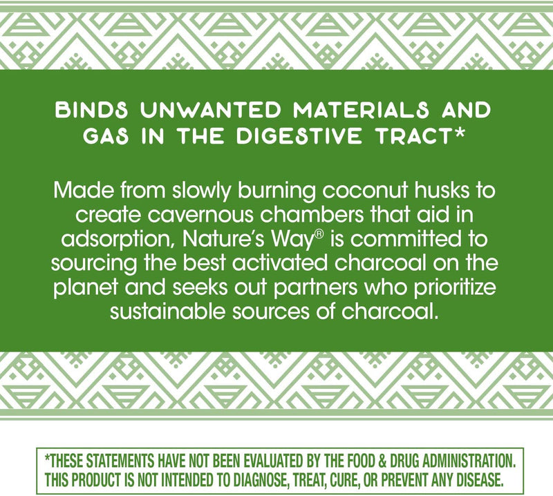 Nature's Way Activated Charcoal, Binds Unwanted Materials and Gas*, 560mg per Serving, 360 Capsules