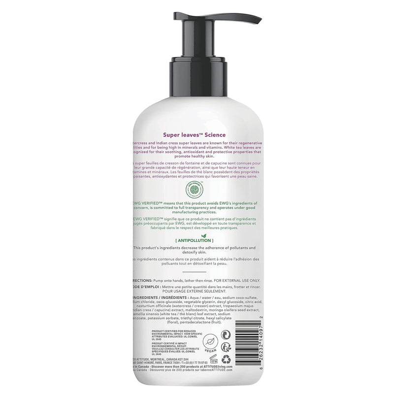 ATTITUDE Liquid Hand Soap, EWG Verified, Plant- and Mineral-Based Ingredients, Vegan and Cruelty-free Personal Care Products, White Tea Leaves, 473 mL