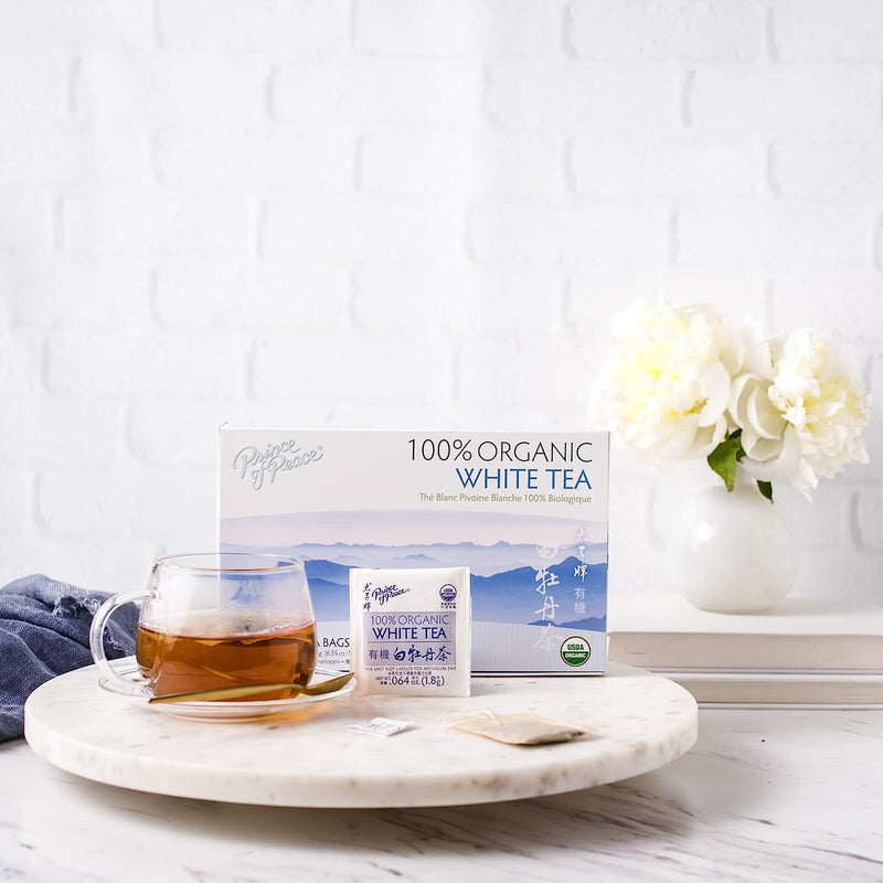 Prince of Peace Organic White Tea, 100 Tea Bags – 100% Organic White Tea – Unsweetened White Tea – Lower Caffeine Alternative to Coffee – Herbal Health Benefits