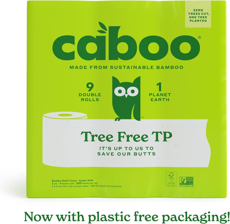 Caboo Tree Free Bamboo Toilet Paper 300 Sheets Per Roll, 9 Double Rolls