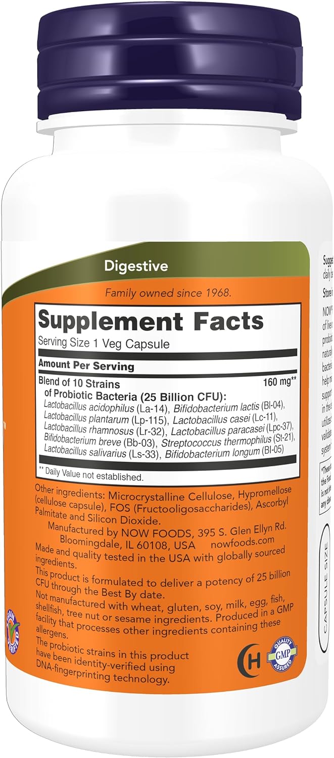 NOW Supplements, Probiotic-10™ 25 Billion 10 Probiotic Strains 100 Veg Capsules