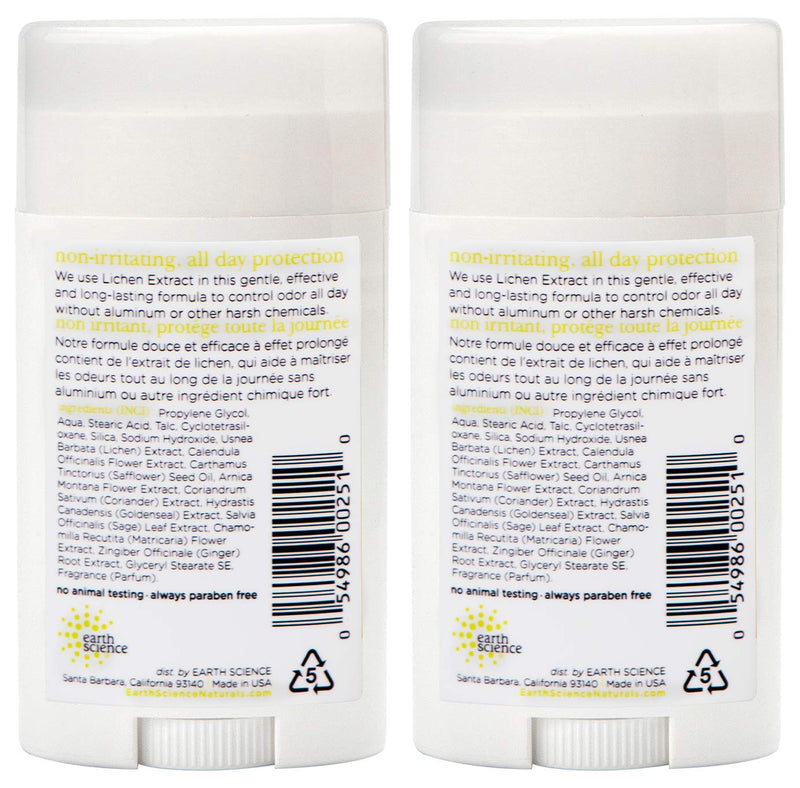 EARTH SCIENCE - All-Natural Aluminum Free Herbal Scented Lichen Plant Deodorant (2pk, 2.45 oz.)