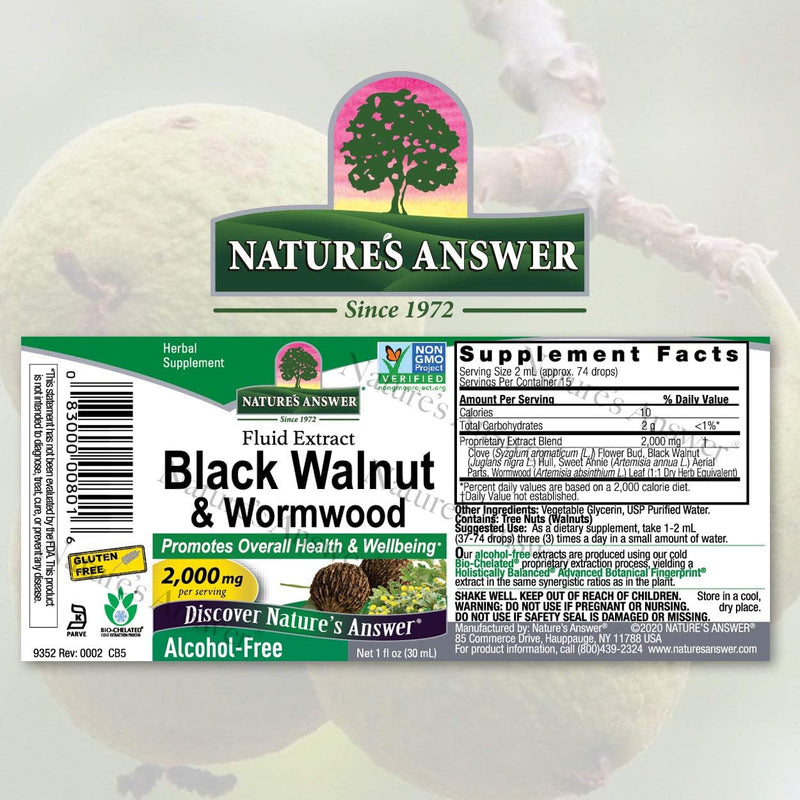 Natures Answer Black Walnut and Wormwood 1 oz 30mL 200mg. Extract, Liquid,promotes digestion,Vegetable Glycerin And Purified Water