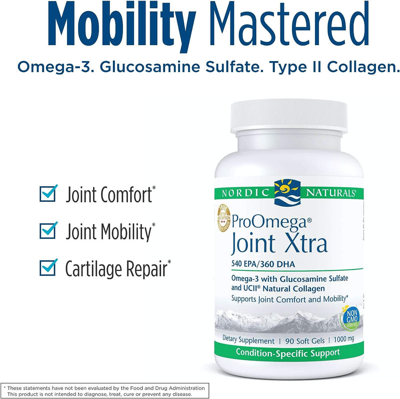 Nordic Naturals ProOmega Joint Xtra - Fish Oil, 540 mg EPA, 360 mg DHA, 1500 mg Glucosamine Sulfate, 40 mg UC-II Natural Collagen, Support for Joint Comfort and Mobility*, 90 Soft Gels