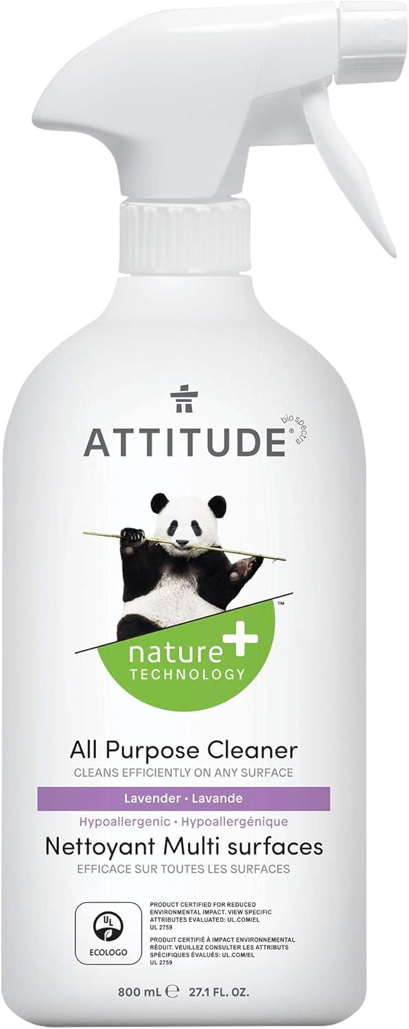 ATTITUDE All-Purpose Cleaner, EWG Verified, Streak-Free, Plant- and Mineral-Based, Vegan and Cruelty-free Multi Surface Cleaning Products, Lavender, 27.1 Fl Oz