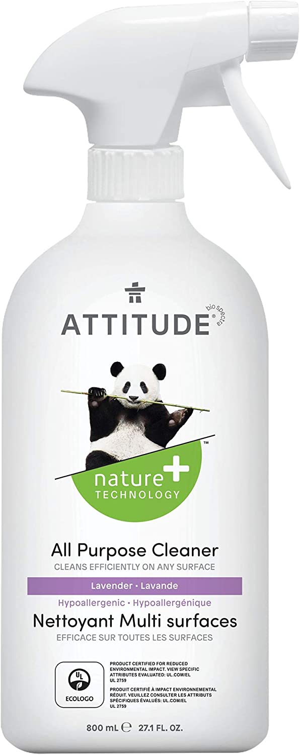ATTITUDE Multipurpose Cleaner, Effective Plant- and Mineral-Based Ingredients, Vegan and Cruelty-free Hard Surface Cleaning Products, Lavender, 27.1 Fl Oz